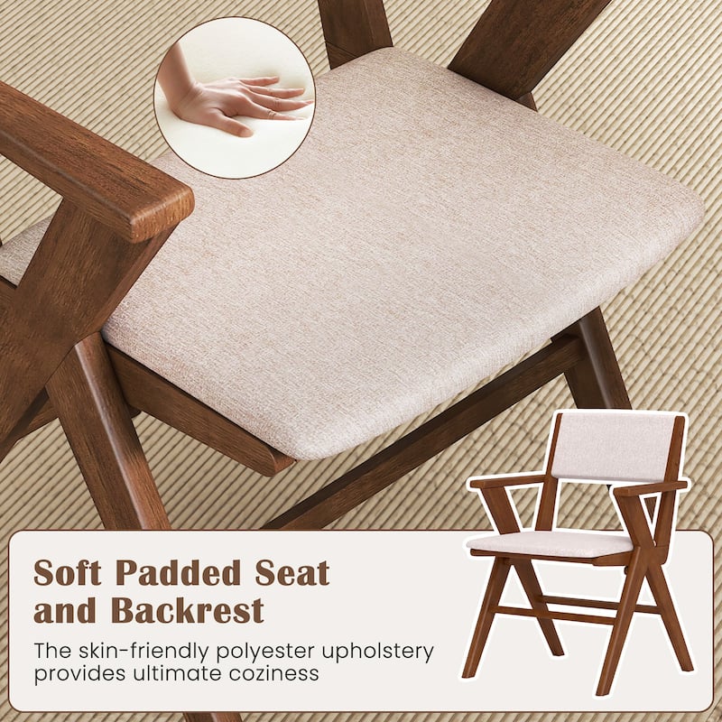 Gymax Wooden Dining Chair Set of 2 w/ Rubber Wood Frame Padded Seat &