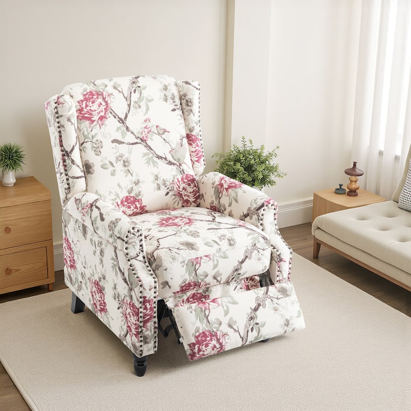 29'' W Vintage Linen Floral Manual Push Back Recliner Chair