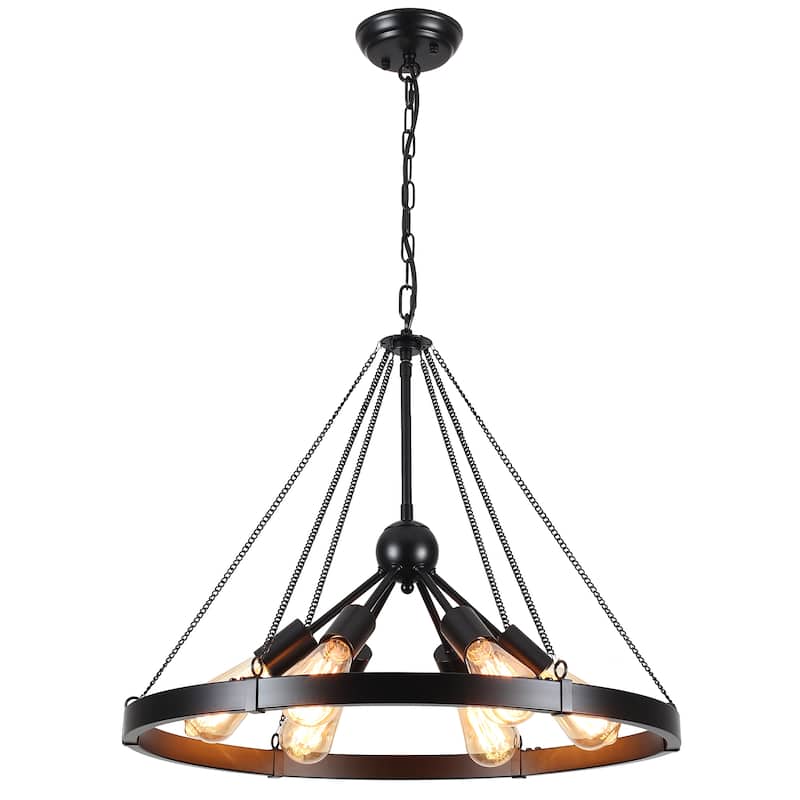 6-Light Modern Wagon Wheel Chandelier with Adjustable Chain for Study Foyer Kitchen Island