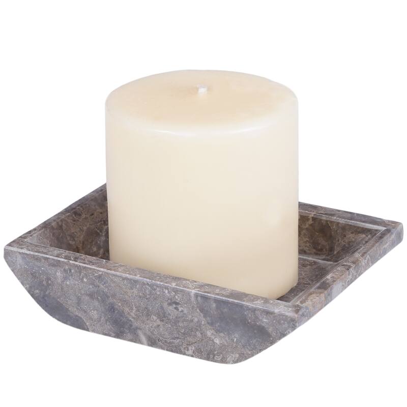 Creative Home Charcoal Marble 5-1/8" x 4-1/4" Boat Shaped Candle Holder Plate