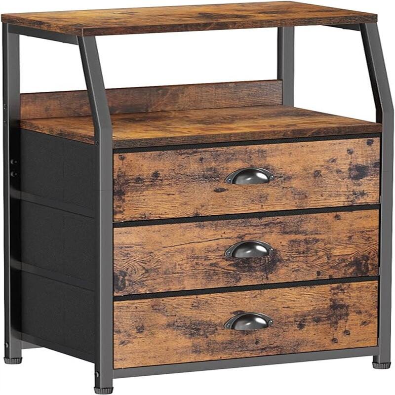 Small Nightstand with 3 Fabric Storage Drawers