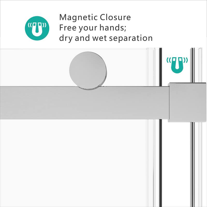 GDFStudio - 76'' H Frameless Sliding Glass Shower Door with Handle and Towel Bar, Easy-Clean Tempered Glass Panels