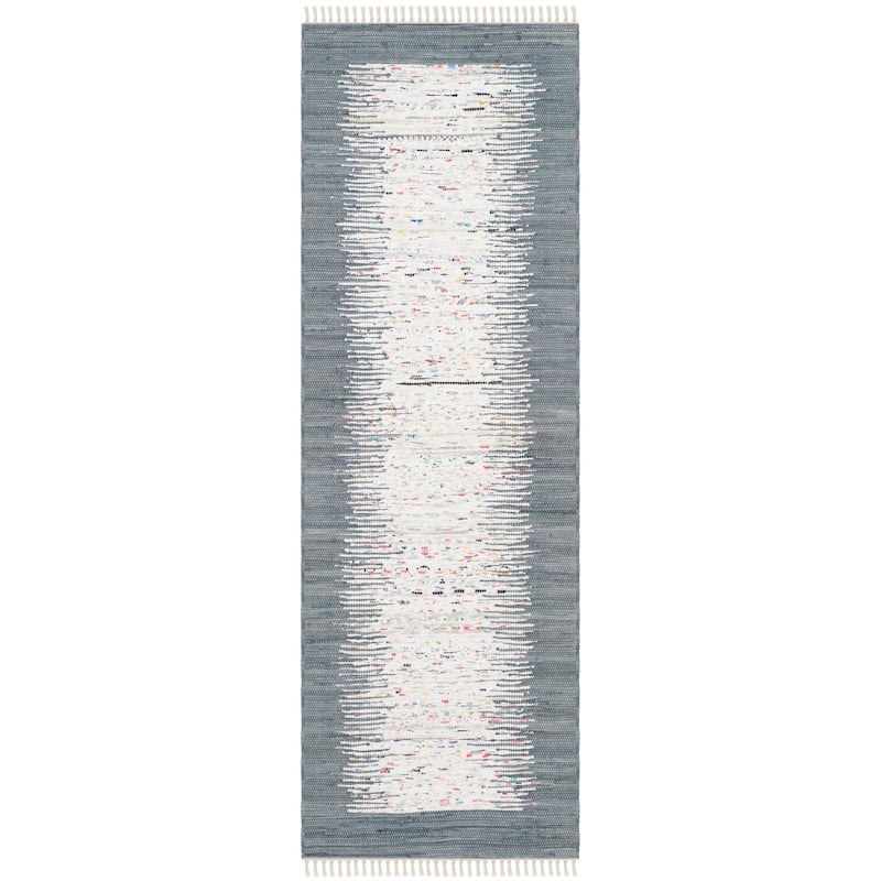 SAFAVIEH Handmade Flatweave Montauk Sidney Cotton Rug - 2'3" x 8' Runner - Ivory/Grey
