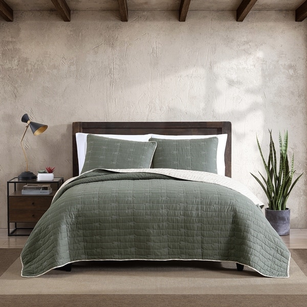 Eddie Bauer Troutdale Cotton Reversible Quilt Set - Green - Full - Queen