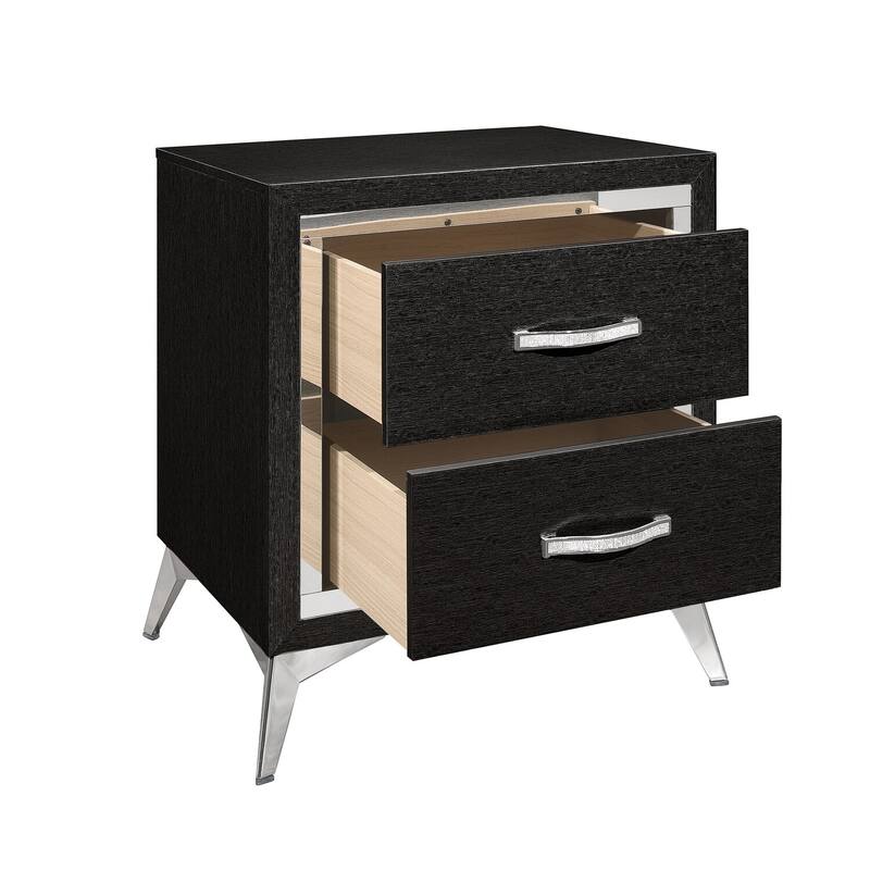 Black 2 Drawer 16.18 in. W Nightstand with Trimmed Edge Design