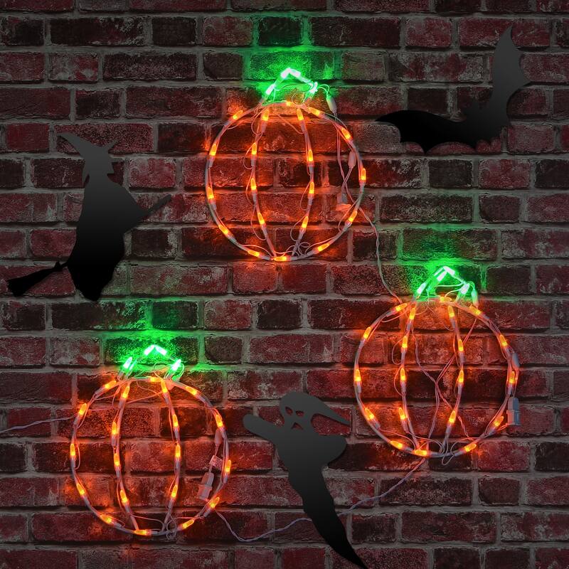 National Tree Company Halloween Lighted Sign Decoration, White, Mini Pumpkin Trio, LED Lights, Plug In, 14 Inches