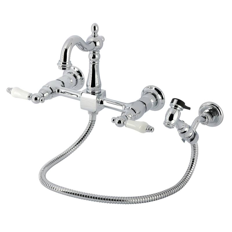Kingston Brass Essex Double-Handle Wall-Mount Pre-Rinse Bridge Kitchen Faucet - Polished Chrome