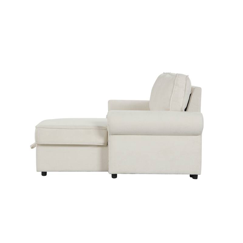 95" Convertible Sectional Sleeper Sofa with Storage Chaise, Pull-Down Tray & Cup Holders, Acacia Wood Frame (Polyester)