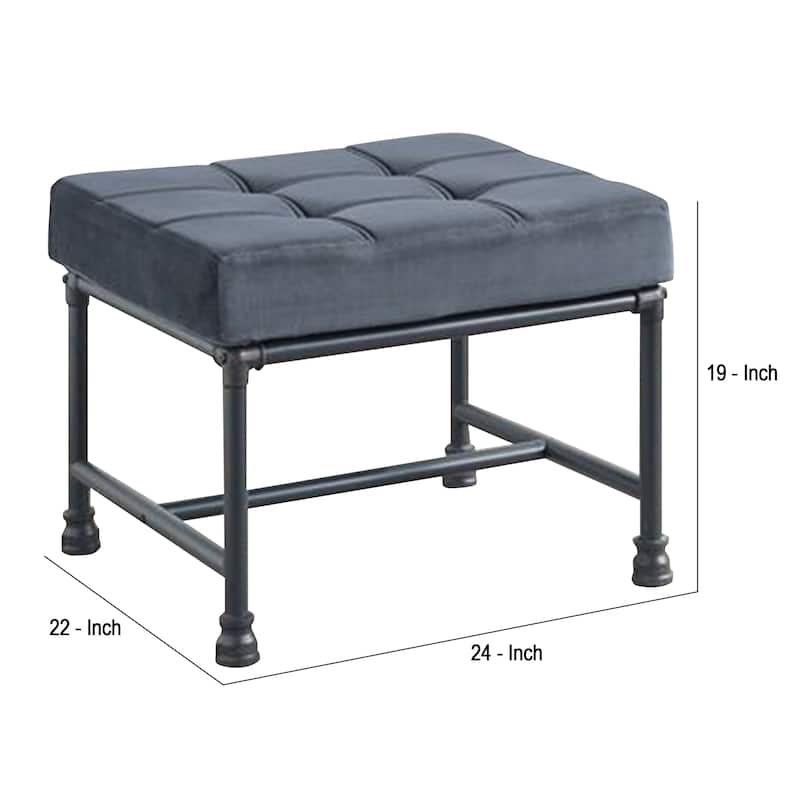 Ottoman with Tufted Velvet Seat and Metal Frame, Gray
