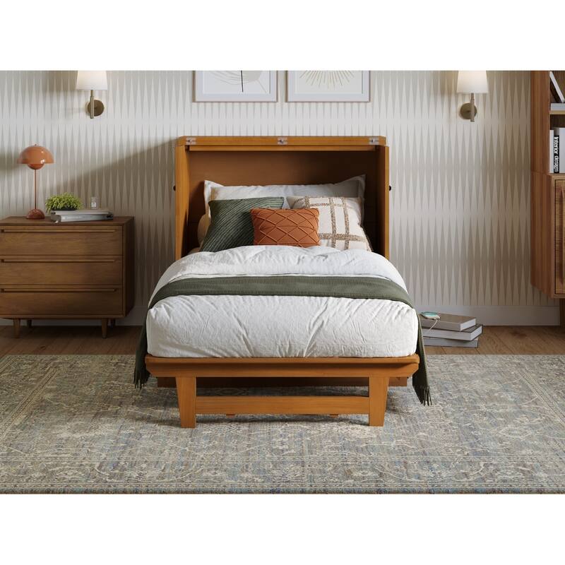 Twin Murphy Bed with Storage Chest & Charger - Solid Wood Folding Bed - Space Saving Furniture