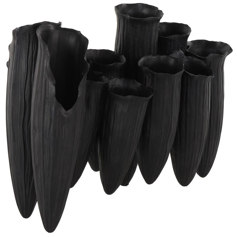 White or Black Ceramic Floral Inspired Abstract Decorative Vase with Linear Grooves and 10 Openings