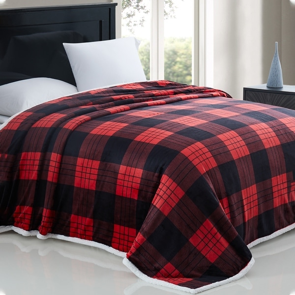 Modern Threads Printed Plaid Flannel Reversible Sherpa Blanket Throw. Opens flyout.