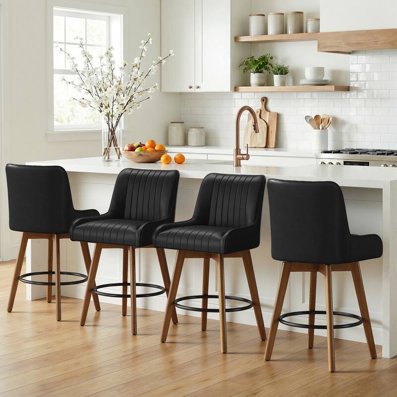 26" Faux Leather Upholstered Wood Swivel Counter Stool Set of 3 or 4 - 38.8"H x 20.5"W x 21.7"D