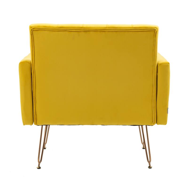 Velvet Upholstered Armchair Single Sofa Modern Tufted Reading Chairs Gold Metal Leg Wingback Chairs for Living Room Bedroom
