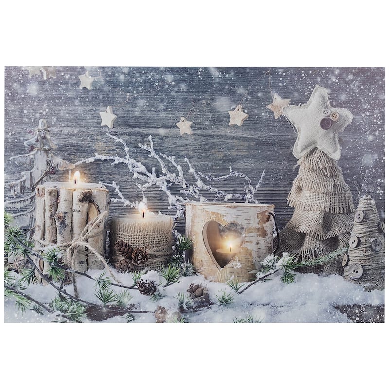 Country Rustic Winter Christmas LED Canvas Wall Art 23.5 x 15.5