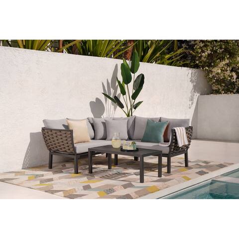 Abbyson Salem 3 Piece Outdoor Sectional with Coffee Table