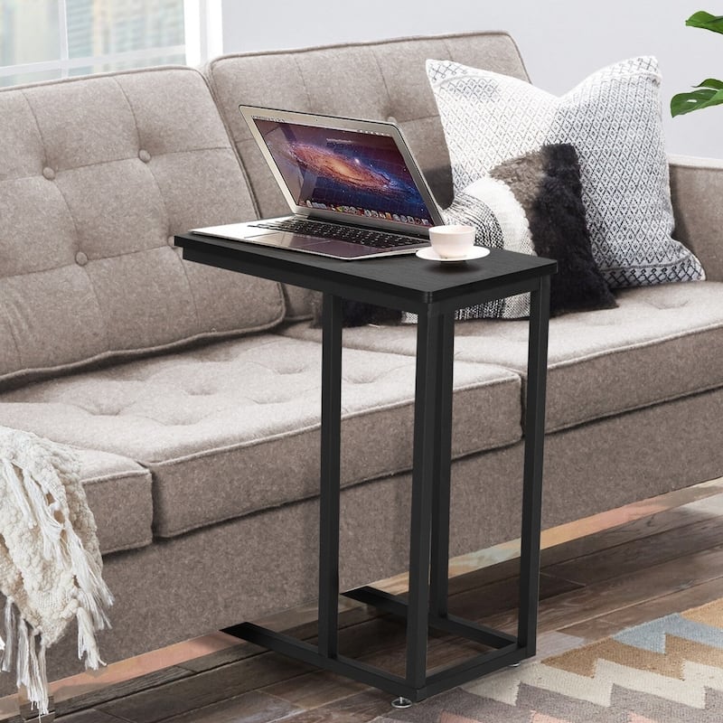 VECELO C-Shaped End Table Small Side Table Sofa Table with Metal Frame C-Shaped Couch Table for Sofa Laptop Coffee Snack