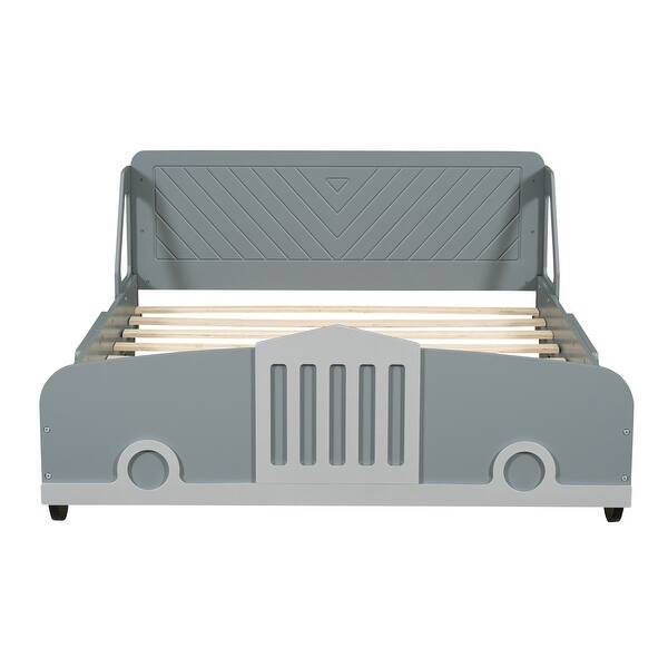 slide 2 of 20, Full Car Bed with Safety Rails and Sturdy Slat Support, Unique Design Gray