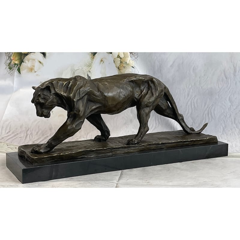 African Lioness Wildlife Animal Bronze Statue Marble Figure Art Decor
