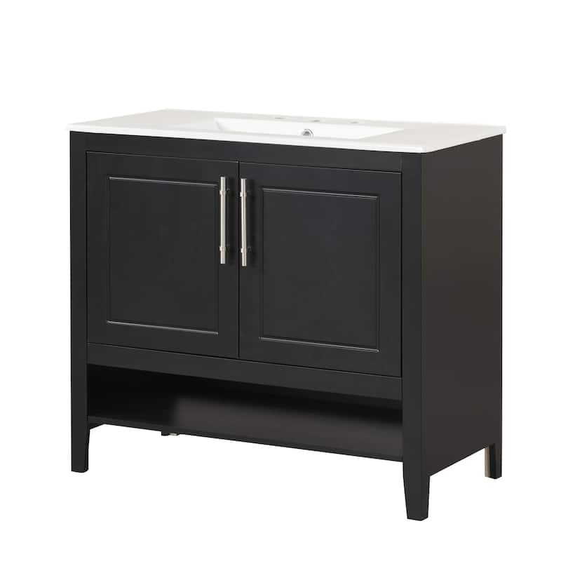 Bathroom Vanity with Sink, Bathroom Storage Cabinet with Doors and Drawers, Solid Wood Bathroom Cabinet with Shelf