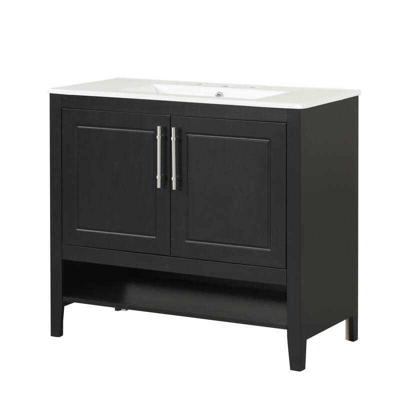 Roomfitters 36" Bathroom Vanity with Sink, Cabinet with Doors and Drawers, Multi-Functional MDF Storage Unit, Black
