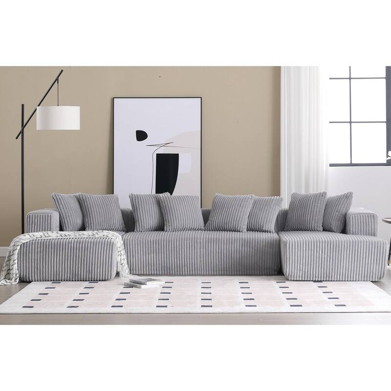 U-Shaped Modular Sectional Sofa, Oversized Waled Corduroy Corner Sofa, Upholstered 4 Seat Couch with Dual Chaise Lounges