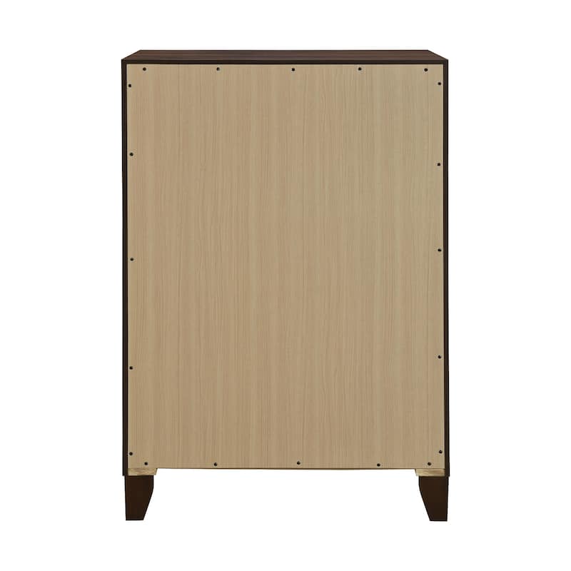 5 Drawers Wooden Chest with Gold Ball Knobs in Walnut