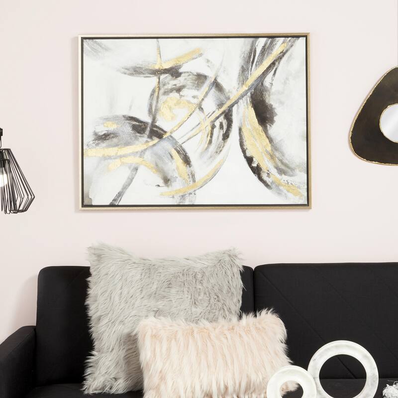 Canvas Abstract Living Room Framed Wall Art with Gold Frame - Gold - Roche River Decor