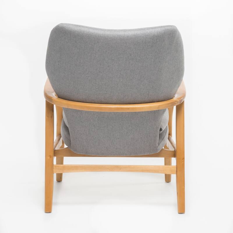 Roomfitters Mid-Century Modern Upholstered Club Chair with Button-Tufted Back and Birch Wood Legs, Grey