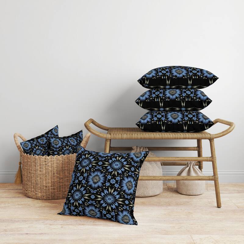 Batik Bliss Faux Suede Reversible Throw Pillow Black and Blue
