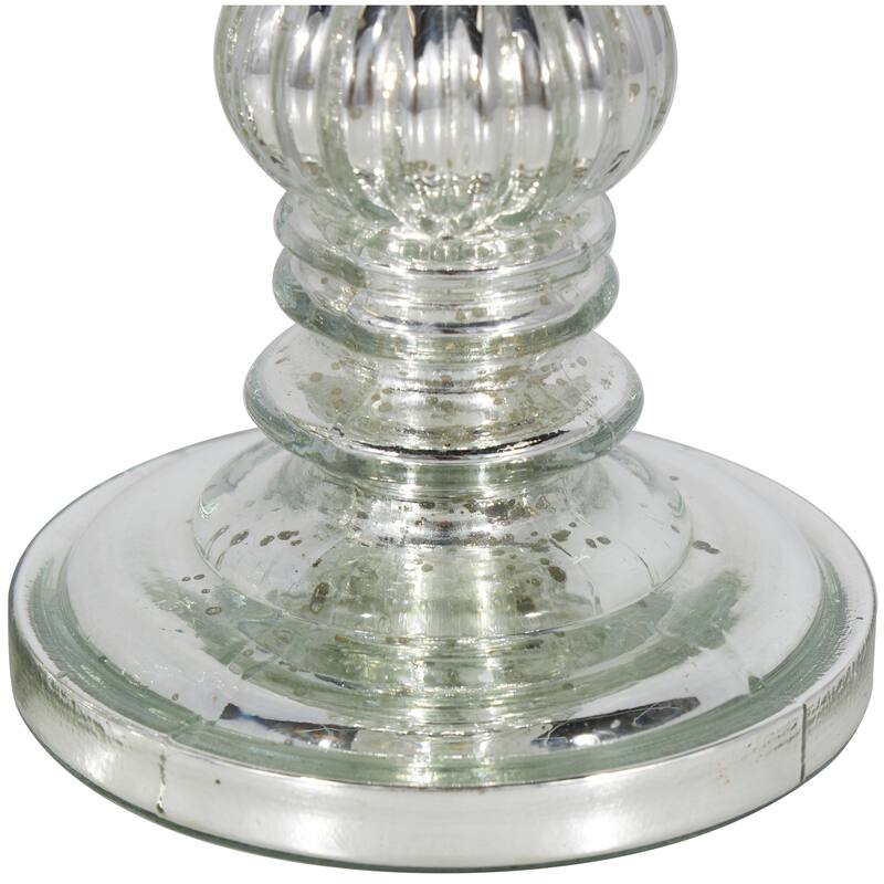 Silver Metal Handmade Turned Style Pillar Candle Holder (Set of 2)