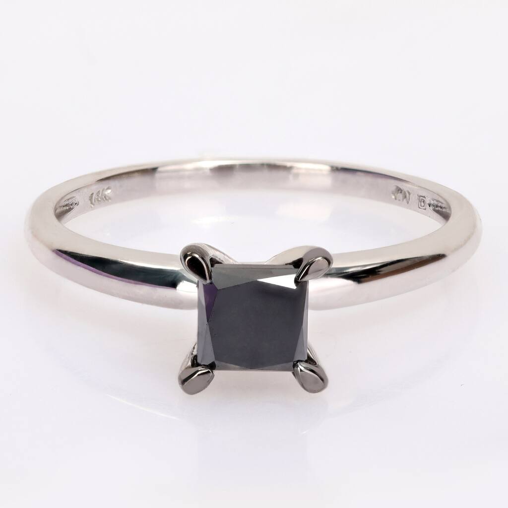 Miadora 1ct TDW Princess-cut Black Diamond Solitaire Engagement Ring in 14k White Gold