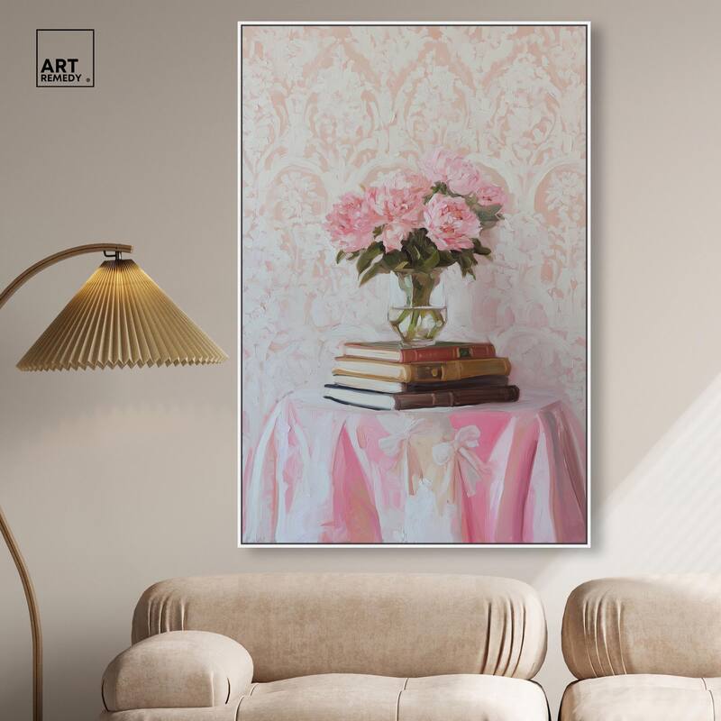Pink Peonies on Books Canvas by Art Remedy