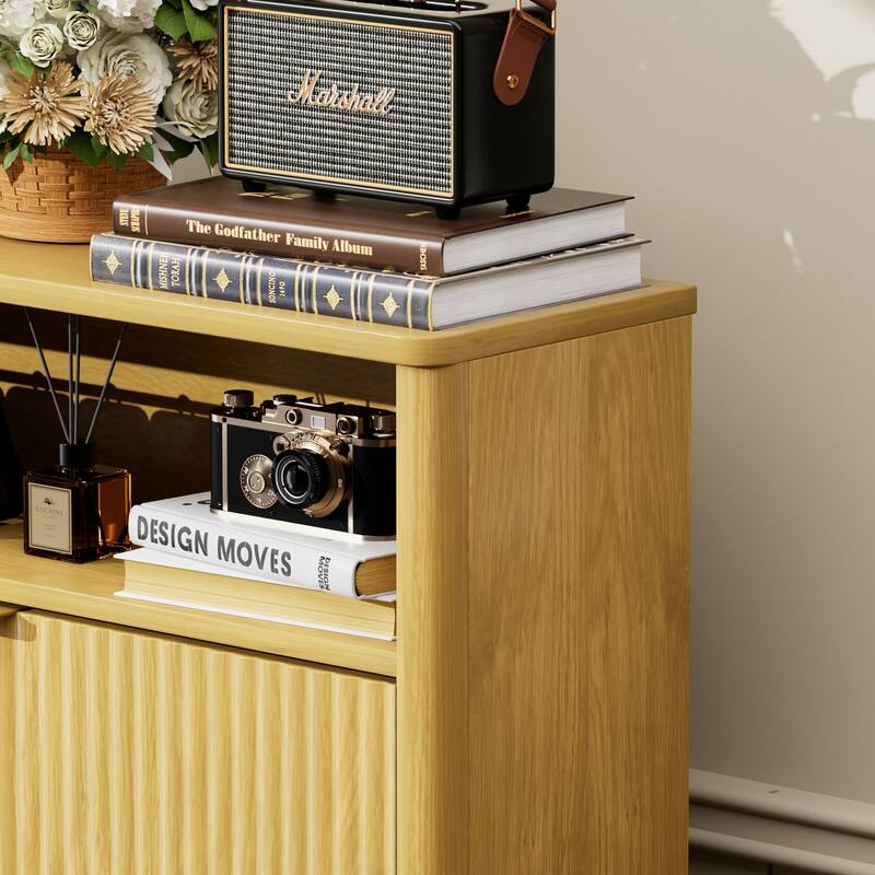 Shoe Cabinet with 2 Flip Drawers, Hidden Shoe Storage Cabinet with Wave-Patterned Panel, Free Standing Entryway Shoe Organizer