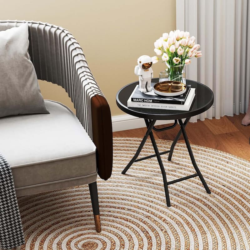 18'' Patio Coffee Table Round Folding Side Table w/ Metal Frame