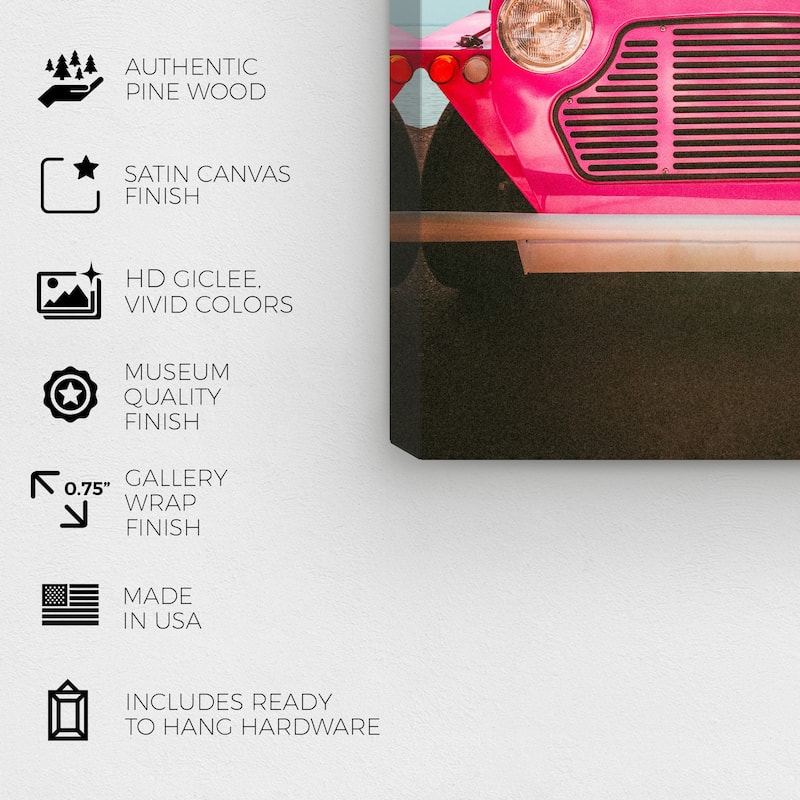 Wynwood Studio Canvas Transportation The Adventure Car Pink and Neon Pink Modern & Contemporary Wall Art Canvas Print