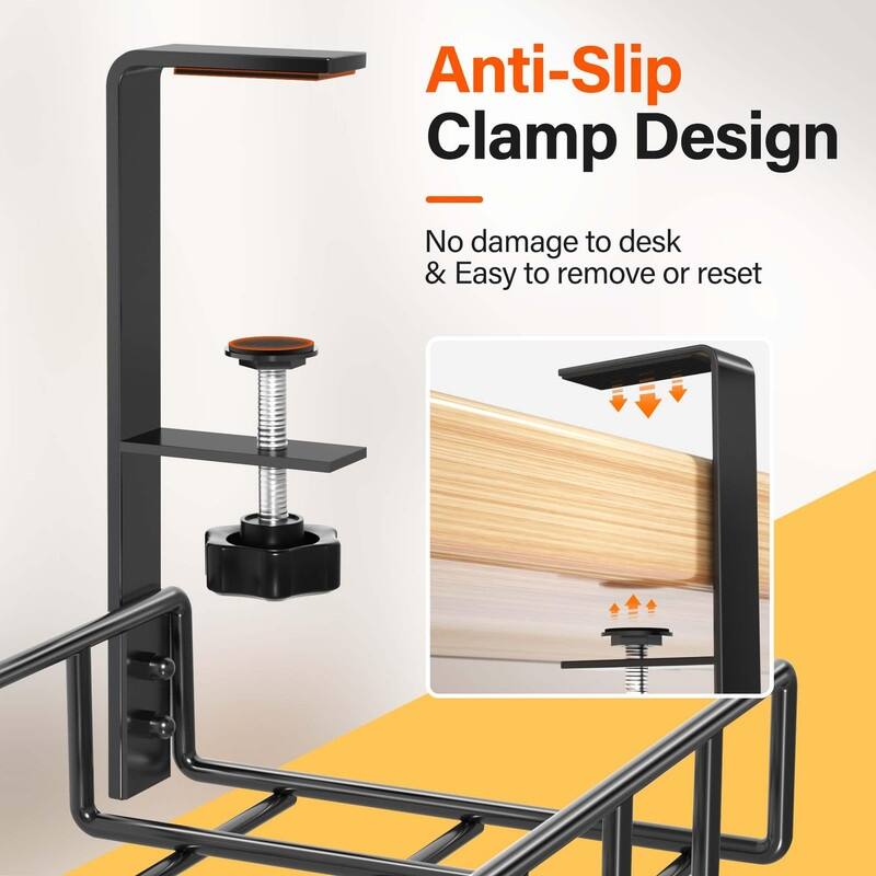 2 Pack Cable Management Under Desk Tray - 15.7L x 4.7W x 5.9H (40 x 12 x 15 cm)