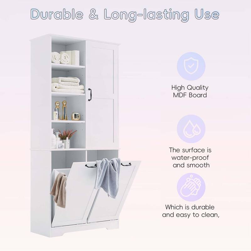 Bathroom Storage Cabinet with Doors,Drawers,Tilt-Out Laundry Hamper,and Adjustable Shelves