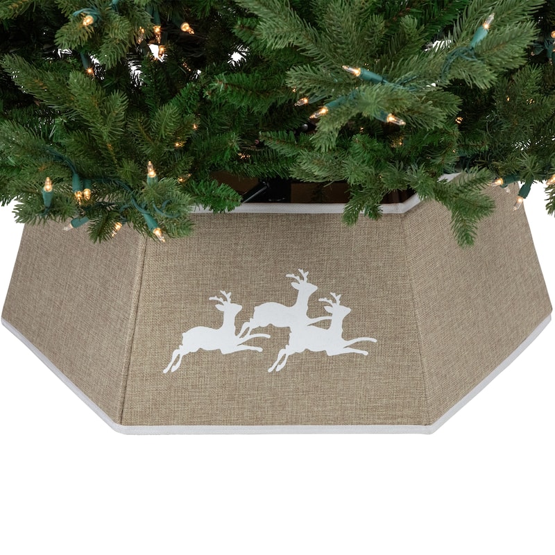 26" Burlap with Reindeer Hexagonal Christmas Tree Collar