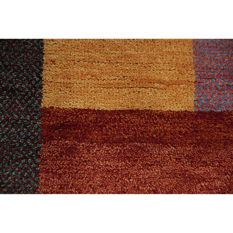 Hand Knotted Oriental 100% Wool Carpet Modern Geometric Oranges & Rust Gabbeh Area Rug - 9' 8'' X 6' 5''