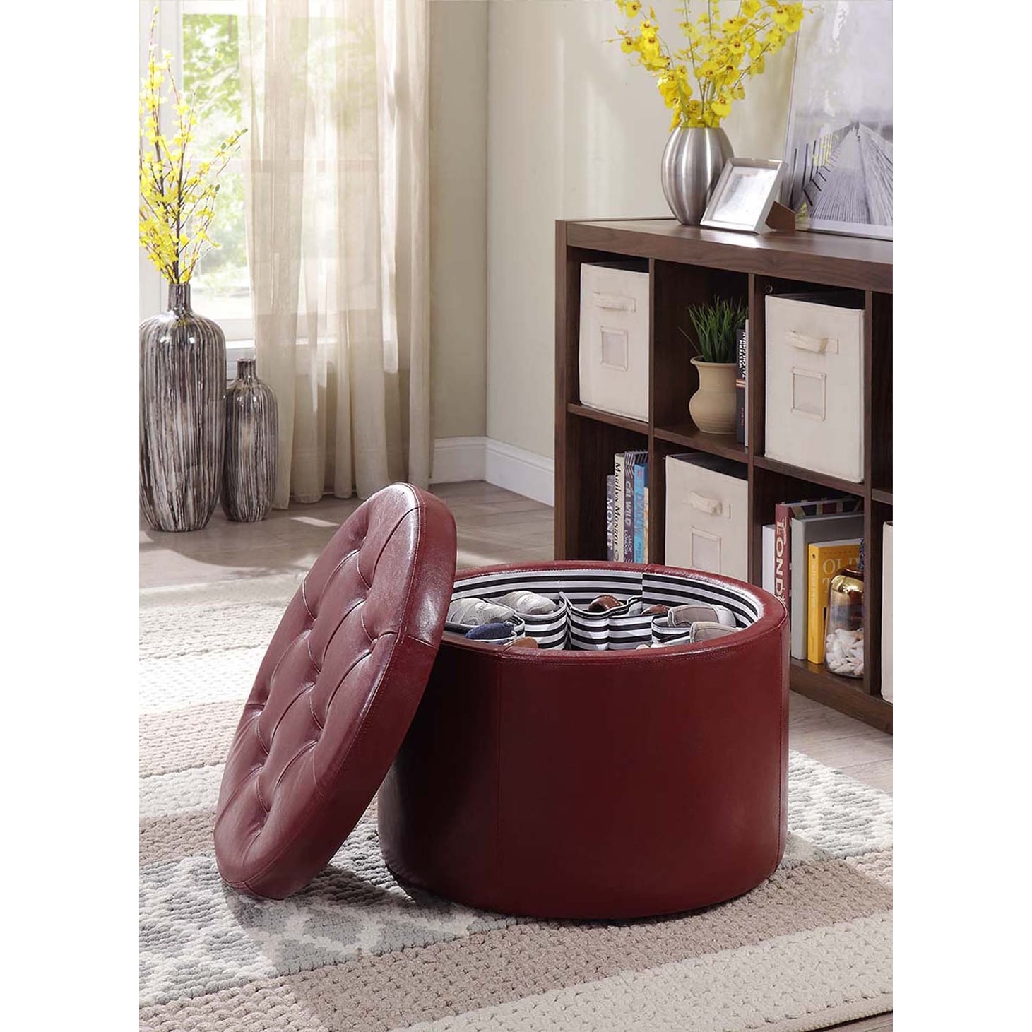 Convenience Concepts Designs4Comfort Round Shoe Storage Ottoman On Sale Bed Bath Beyond 20559075