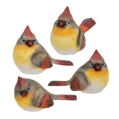 Nature Inspired Spring Decorative Resin Female Cardinal Figurines Carved Birds for Shelf Asstd 4 - 3"H x 2.25"W x 4.25"L