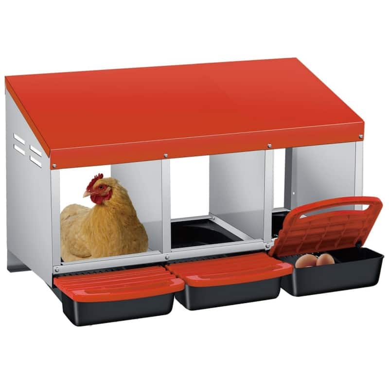 Roll-Away Nesting Boxes for Chickens Coop with Perch - 3 Hole Orange