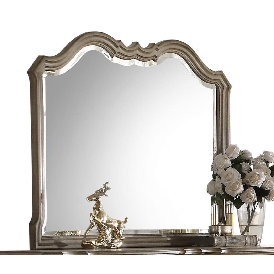 41x35 Inch Antique Taupe Finish Mirror with Beveled Edge, Wall Decor