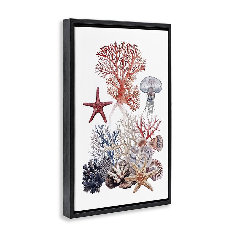 Stupell Aquatic Animals & Coral Framed Floater Canvas Wall Art Design By Ramona Murdock