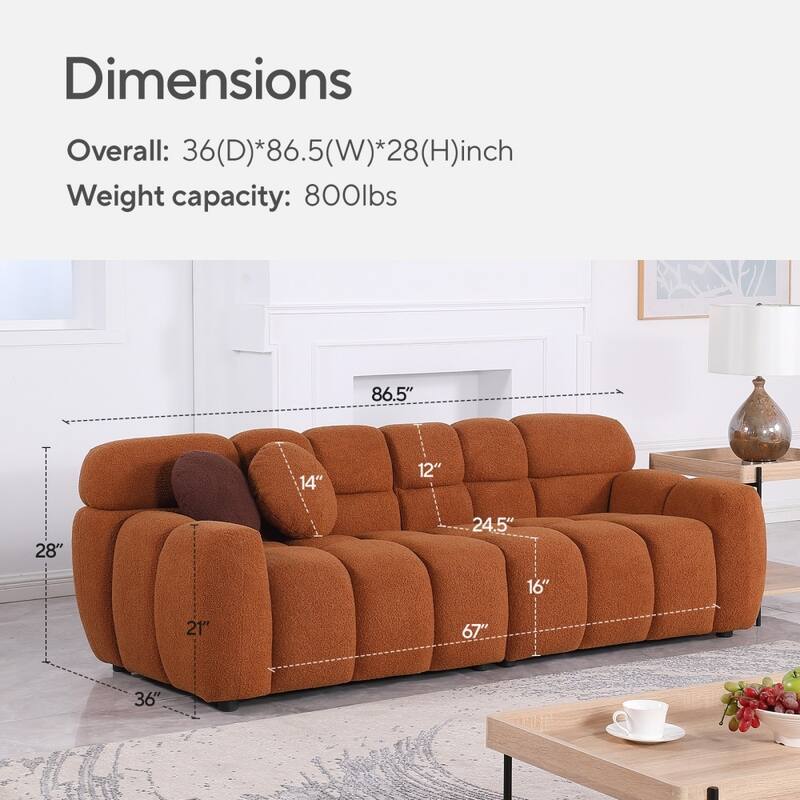 87.4" 3-Seater Boucle Sofa with Wood Frame