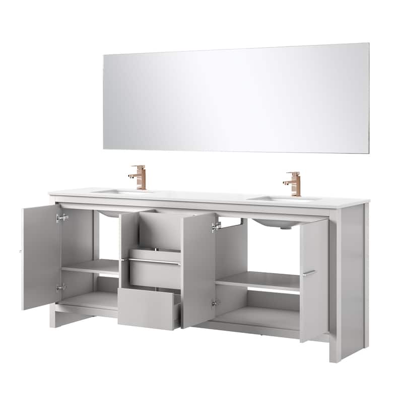Lafarre Bath Vanity with Quartz Top, Sink, Mirror and Rose Gold Faucet