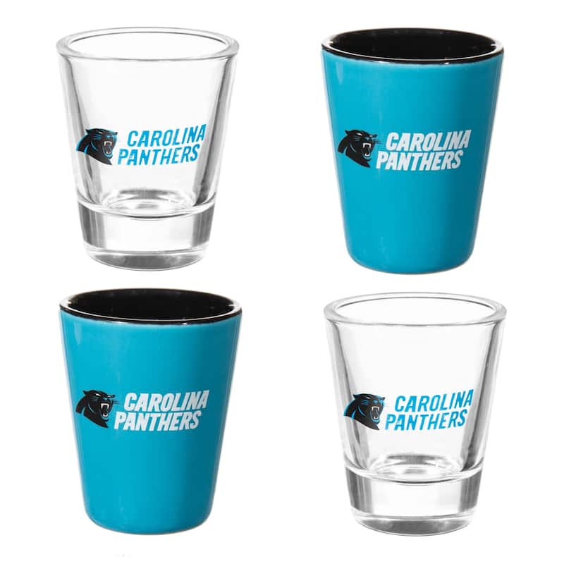 Ceramic and Glass Shot Glass with Gift Box, 4pc Set, Carolina Panthers