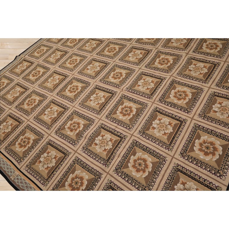 7'9''x10 Hand Woven Flatweave wool Beige French Aubusson Needlepoint Box Rug - 7' 9'' x 10'