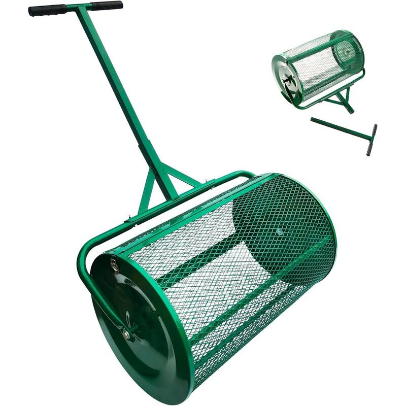 The Original 24 Inch Compost and Peat Moss Spreader Roller, Top Soil, Sand, Manure, Mulch, Top Dressing Lawn and Garden Spreader